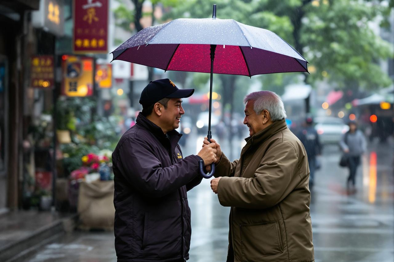 外卖小哥暴雨中为老人撑伞走完全程，感动无数网友